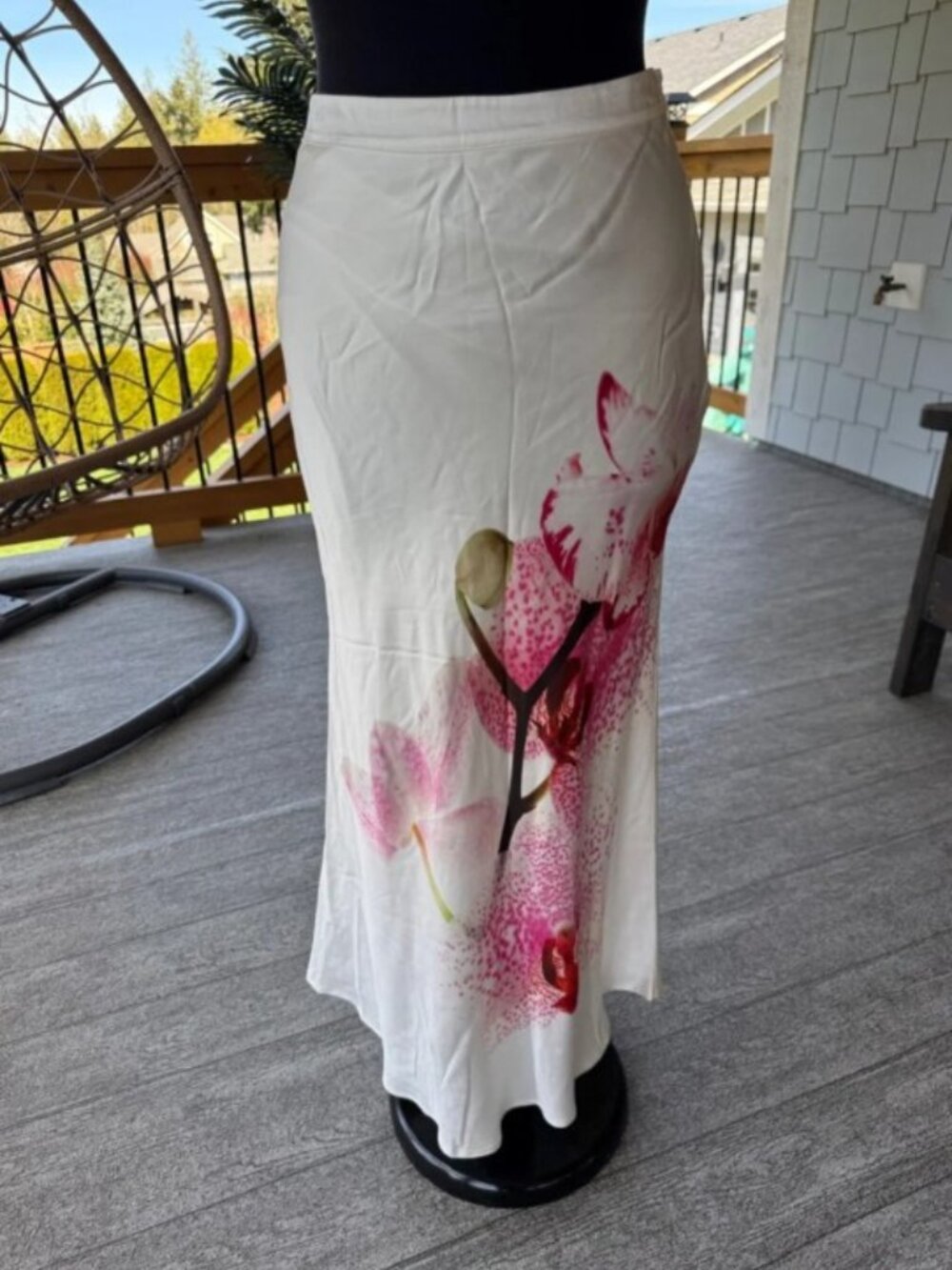Desigual | Satin Slip Midi Skirt w Orchid Print - Picture 3 of 7